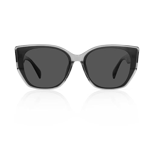 Image of Vintage Cat Eye Sunglasses Trendy Acetate ShadesUV400, Exclusive Brand of EssilorLuxottica, Slate Grey /Pure Gray Polarized 601