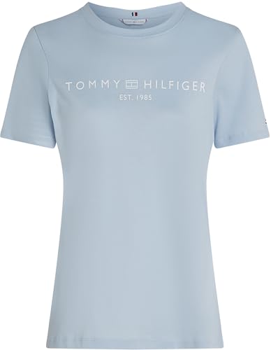 Tommy Hilfiger Camiseta de Manga Corta para Mujer Cuello Redondo, Azul (Breezy Blue), XL