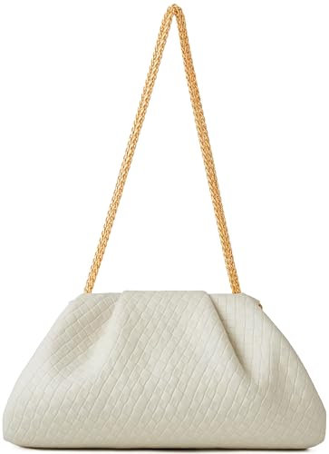 Image of Women's Woven Evening Bag Ruched Dumpling Clutch Purse Detachable Chain Crossbody Bag