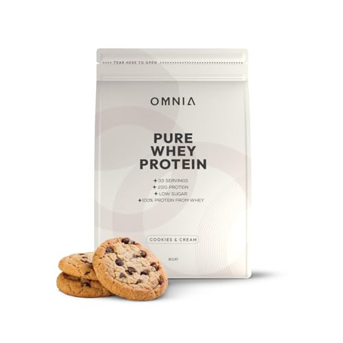 OMNIA Pure Whey Protein Powder, Nutrition Low Carbs and Low Sugar Muscle Building Powder, Over 22G Protein Per Serving - 33 Servings - 1 KG - Cookies and Cream