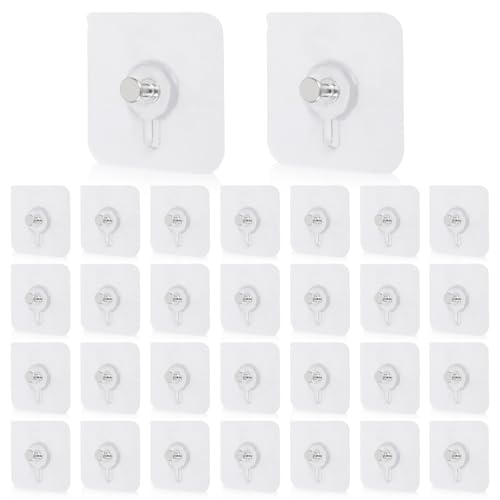 OUMASK 30 Pcs Self Adhesive Wall Hooks No Drill Hooks for Hanging, No-Trace Sticker Frame Hangers Without Nails for Mount Wall Shelf, Bathroom, Heavy Duty Adhesive Wall Hooks for Kitchen