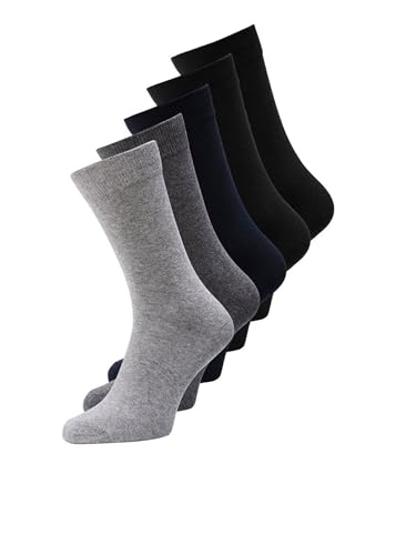 Jack & Jones Jacjens - Calcetines 5 Unidades JACJENS - Calcetines 5 unidades, Hombre, Dark Grey Melange/Detail:Light Grey Melange & Black Navy & Black & Black & Black, Talla única Grande