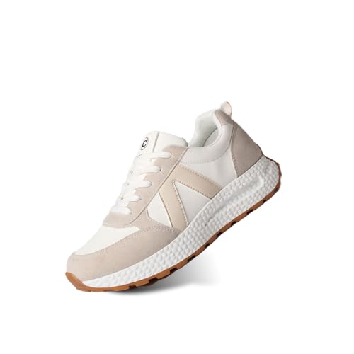 Chouiss Sports Shoes for Women Athletic Walking Shoes Color Block Platform Classic Lace-up Shoes for Walking,Running,Shopping Khaki 8