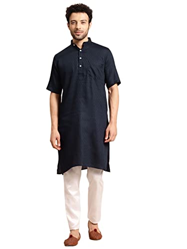 Image of Rajubhai Hargovindas Men's Pure Cotton Woven Design Half Sleeve Kurta