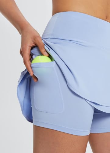 Image of BALEAF Women's Pleated Tennis Skirts Layered Ruffle Mini Skirts with Shorts for Running Workout