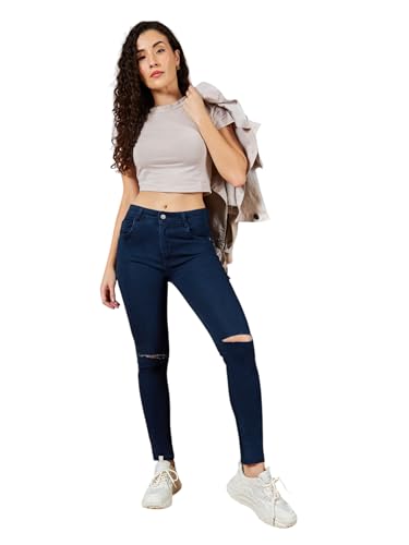 Image of Dolce Crudo Women's Skinny Fit High Rise Regular Length Knee Slit Denim Stretchable Jeans