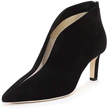 YDN Women Pointed Toe V Cut Ankle Booties Mid Heel Faux Suede PVC Zippers Prom Party Dress Short Boots Size 4-15 US