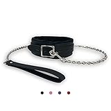 Leather Choker Collar for Women Ladies Fur Lined Collars Necklace with Long and Durable Detachable Leash Chain, Black