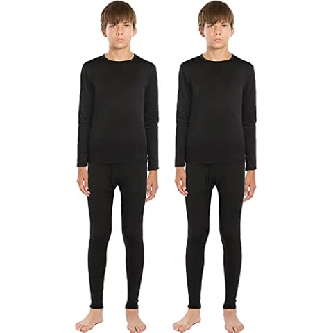 ViCherub Thermal Underwear Set for Boys Long Johns Fleece Lined Kids Base Layer Thermals 2 Sets Boy, Black + Black, Medium Cover