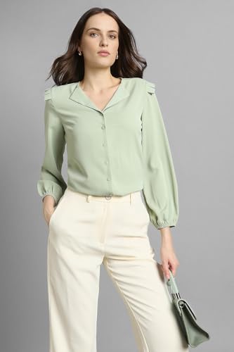 Image of Van Heusen Women Polyester Regular Fit Solid Full Sleeve Casual Shirt
