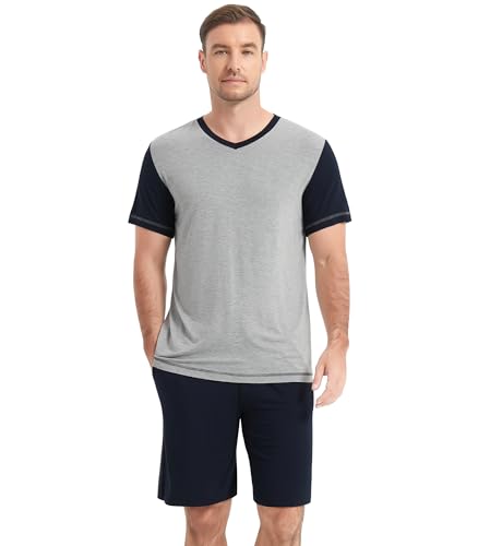 Image of NACHILA Men's Pajamas Set-Viscose Made from Bamboo, Short Sleeve Sleepwear with Shorts Cool Loungewear Soft Pjs