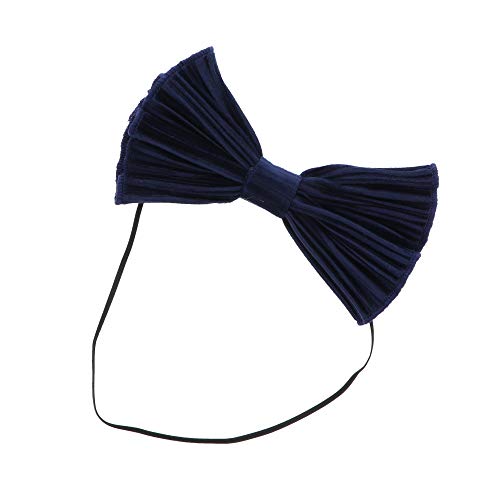 Velvet Ribbed Baby Bow Headband on Thin Elastic - Navy