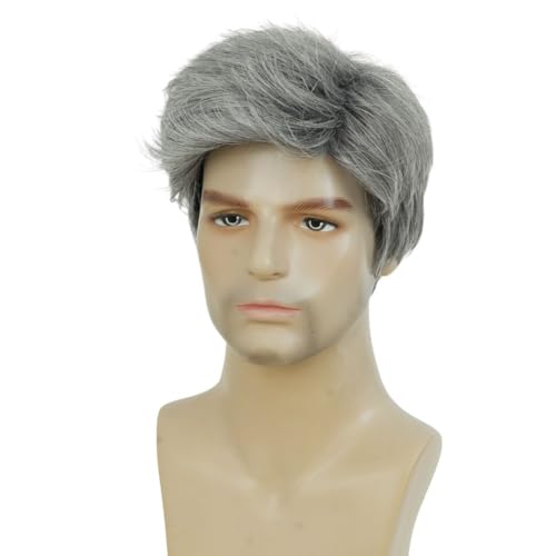 Image of Swiking Grey Wigs for Men Short Gray Soft Natural Synthetic Hair Wigs Halloween Daily Costume Male Wigs