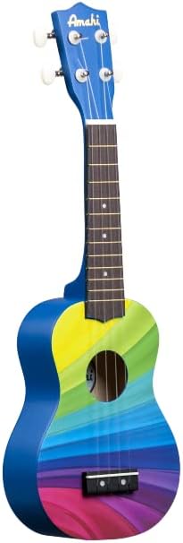Amahi DDUK10 Ukulele with Wavy Rainbow Design