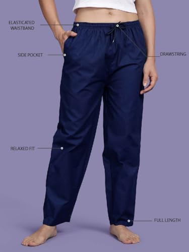 Image of KRYPTIC Women's 100% Pure Cotton Woven Pyjama | Mid Rise Relaxed Fit Full Length Nightwear Pant with Elasticated Drawstring Waistband & Side Pocket | Comfortable Lounge, Sleepwear & Casual Bottom Wear
