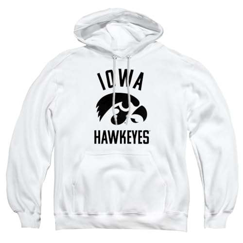 University of Iowa Official One Color Hawkeyes Logo Unisex Adult Pull-Over Hoodie,White, Large