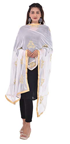 Image of Youthquake Golden Embroidered Work Chiffon Dupatta For Womens & Girls With 4 Side Gold Lace