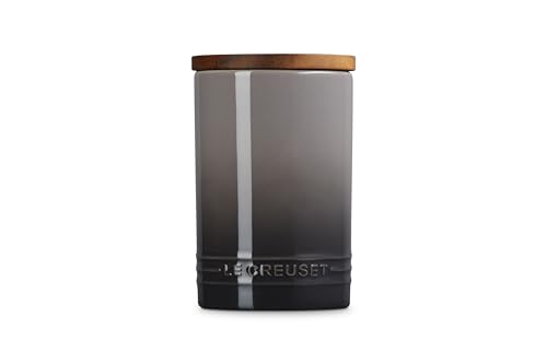 Image of Le Creuset Signature Large Salt Cellar and Storage Canister with Wood Lid, 26 oz., Oyster
