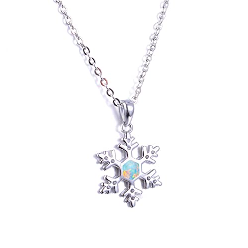 Bijoux de mariage d'exception : collier flocon en argent 925 et opale bleue