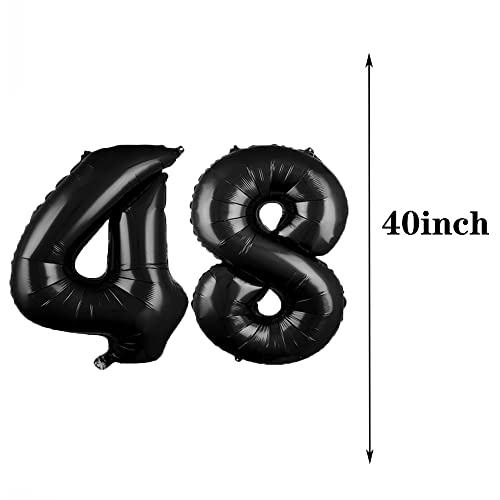 Image of Sweet 48th Birthday Decorations Party Supplies,Black Number 48 Balloons,48th Foil Mylar Balloons Latex Balloon Decoration,Great 48th Birthday for Girls,Women,Men,Photo Props