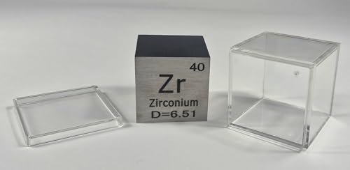 Image of 1.5 inch 38.1mm Zirconium Metal Cube Zr up to 99.9% Pure Periodic Table Element Engraved Density Collection Science Education Display Block Cube + Acrylic Case Box - 1PC