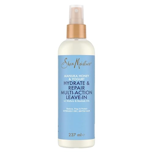 SheaMoisture Acondicionador Sin Aclarado Multi-acción Hydrate & Repair con Miel de Manuka y Yogur - Cabello Muy Seco y Dañado - Con Aceite de Baobab y Manteca de Karité - Sin Sulfatos - 1 x 237 ml