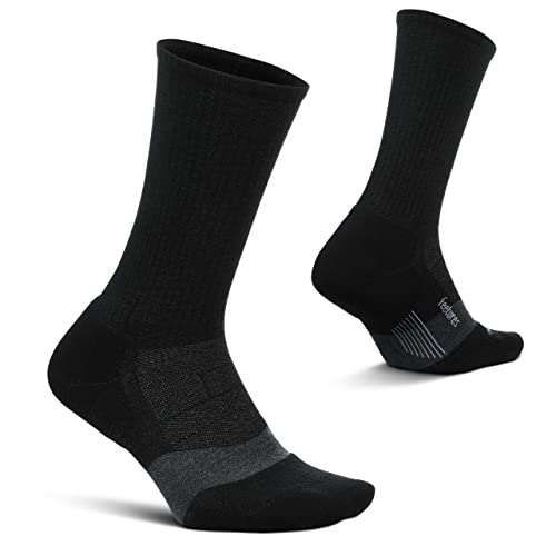 Feetures Merino 10 Max Cushion Crew Sock - Wool Socks for Women & Men - Charcoal, L (1 Pair)