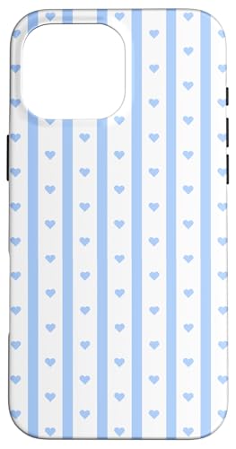 Light Blue Stripes and Hearts Summer Preppy �X�}�z�P�[�X iPhone 16 Pro Max �p