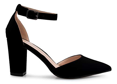 Olivia K Women's Sexy D'Orsay Ankle Strap Pointed Toe Block Heel Pump - Classic, Comfortable2