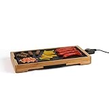 Livoo - Plancha eléctrica de bambú, aluminio fundido, termostato ajustable | Ideal para 6 a 8 personas | Placa...