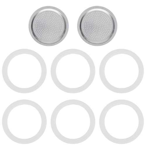 XPEX Juego de Repuesto de 6 Piezas, Incluye 6 Juntas y 2 Placas, Filtro Universal para Cafetera, Compatible con Moka Express, Dama, Italiana (6 Tazas)
