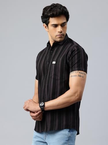 Image of Majestic Man Men Slim Fit Cotton Striped Half Sleeve Casual Shirt