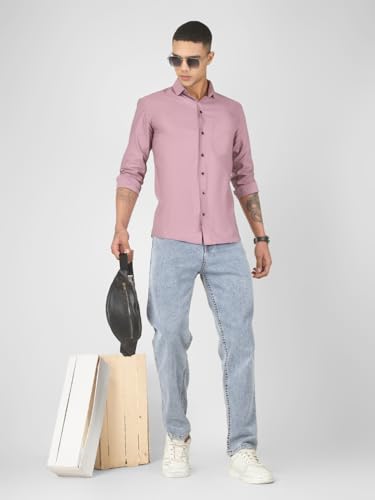 Image of Mens Cotton Lycra Full Sleeve Slim Fit Semi-Formal Shirt | Textured Pattern | Curved Hem