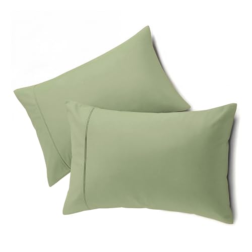 QUEENSBAY Standard Pillow Cases Set of 2 Microfiber Cooling Pillowcases Soft Breathable Envelope Closure Pillow Covers Wrinkle Free Easy Care Bed Pillowcase Standard Size 20x26 Inches Sage Green
