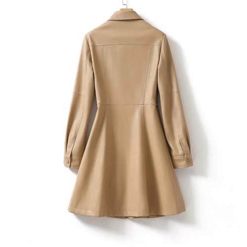 Midi Length Leather Trench Coat For Women Long Sleeve Covered Button Sheepskin Leather Outwear3