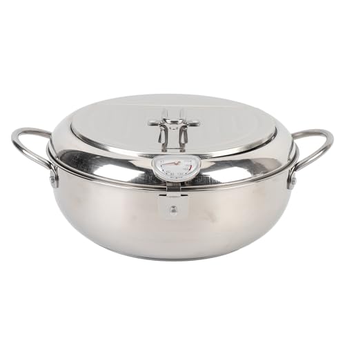 YUEHISY Fryer Pot, 201 Stainless Steel Fish Fryer with Thermometer for Cooking Chicken Wings, Seafood, French Fries, Multifunctional Deep Frying Pot (24cm)