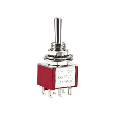 sourcing map Guitar Mini Latching Toggle Switch DPDT 2 Position 6 Pin on on Boat Switches Red