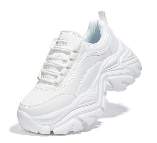 LUCKY STEP Zapatillas Gruesas para Mujer, Zapatos Casuales con Plataforma de Moda, cómodas Zapatillas de tacón de cuña (Blanco, 8.5US-39EU-6UK) | Ya disponible en tu tienda friki favorita! En mundofriki.es!