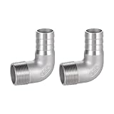 304 Stainless Steel Hose Barb Fitting, 1' Hose Barb to 1' NPT Male 90 Degree Elbow, Air Hose Barb Fitting, For Water, Fuel, Home Brew Pipe Fittings, Pack of 2