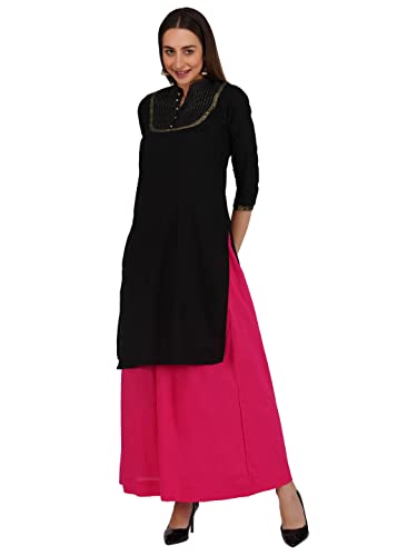 Image of fabcoast Loose Fit Palazzo Pants for Women A-Line Flared Wide Leg Summer Ethnic wear Pure Cotton Cambric with Full Elastic Waistband and 2 Side Pockets
