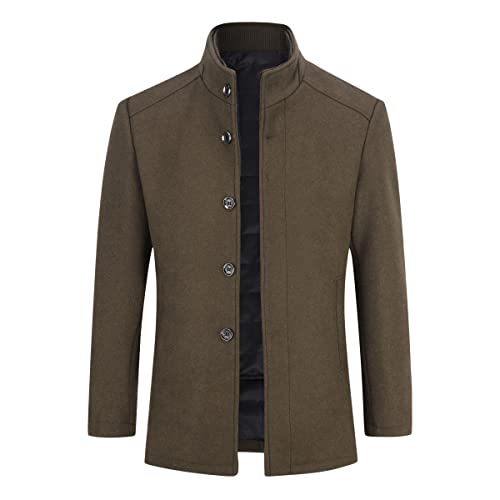 Abrigo para hombre de lana slim fit casual corto chaqueta parka invierno cálido simple elegante (1 abrigo+1 chaleco), marrón, XXL