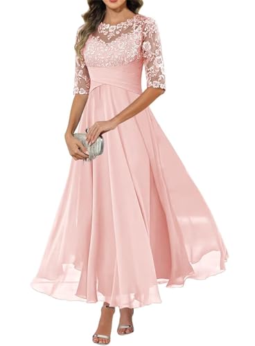 Robe mère de la mariée mi-longue en dentelle et robe mère du marié