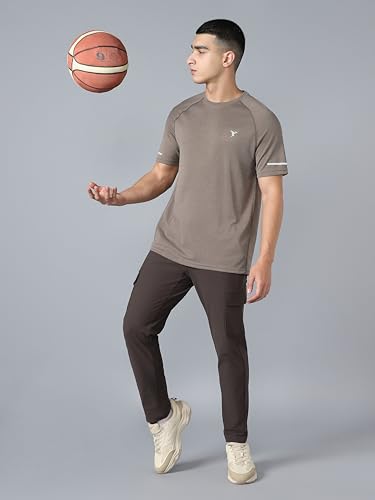 Image of TECHNOSPORT Men's Melange Slim Fit Round Neck T-Shirt Double Cool Raglan Sleeve Slip On Polyester for Gym Running Workout UPF50+ Anti Odour