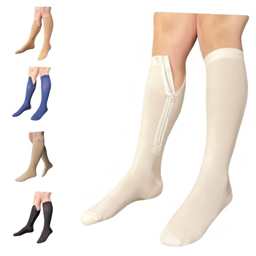 Image of 8-15 mmHg Compression Grade 0 Calf Inside Leg Zipper Closed Toe Socks (White, 3X-Large)