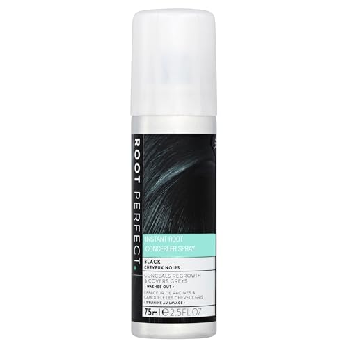 Root Perfect Instant Root Concealer Spray Black 75ml Grey Root Touch-Up Cover for Women & Men Natural Matte Finish Quick-Dry Temporary Hair Colour Between Salon Visits