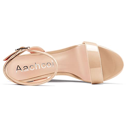Image of Aachcol Women Platform Wedge Sandals Round Peep Open Toe Ankle Strap Slingback Two-Piece Chunky Block High Heel Dress Shoes Pumps Party Patent 4 Inch