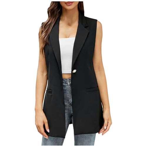 Generisch Blazer - Chaleco largo sin mangas para mujer, estilo informal, para mujer, Negro , S