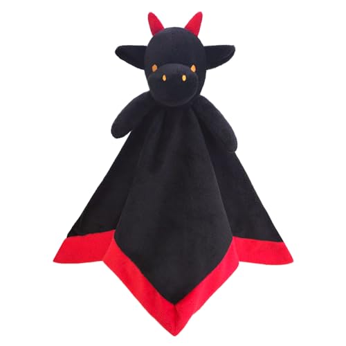 Image of Baby Black Dragon Soft Stuffed Animal Security Blanket, Dinosaur Plush Character Lovey Blanket, Baby Shower /Nursery Gift, Newborn Infant Toddler Snuggle Blankie for Boys Girls, 14 Inches