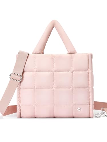 Image of WESTBRONCO Puffer Crossbody Bags for Women Quilted Tote Bag Puffy Weekender Overnight Bag Nylon Shoulder Handbag