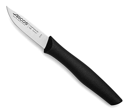 Arcos Cuchillo pelador Acero Inoxidable Nitrum. Cuchillo pelador para pelar Frutas y Verduras. Mango ergonómico Polipropileno y Hoja 70 mm. Innovación, Elegancia. Serie Nova. Color Negro.